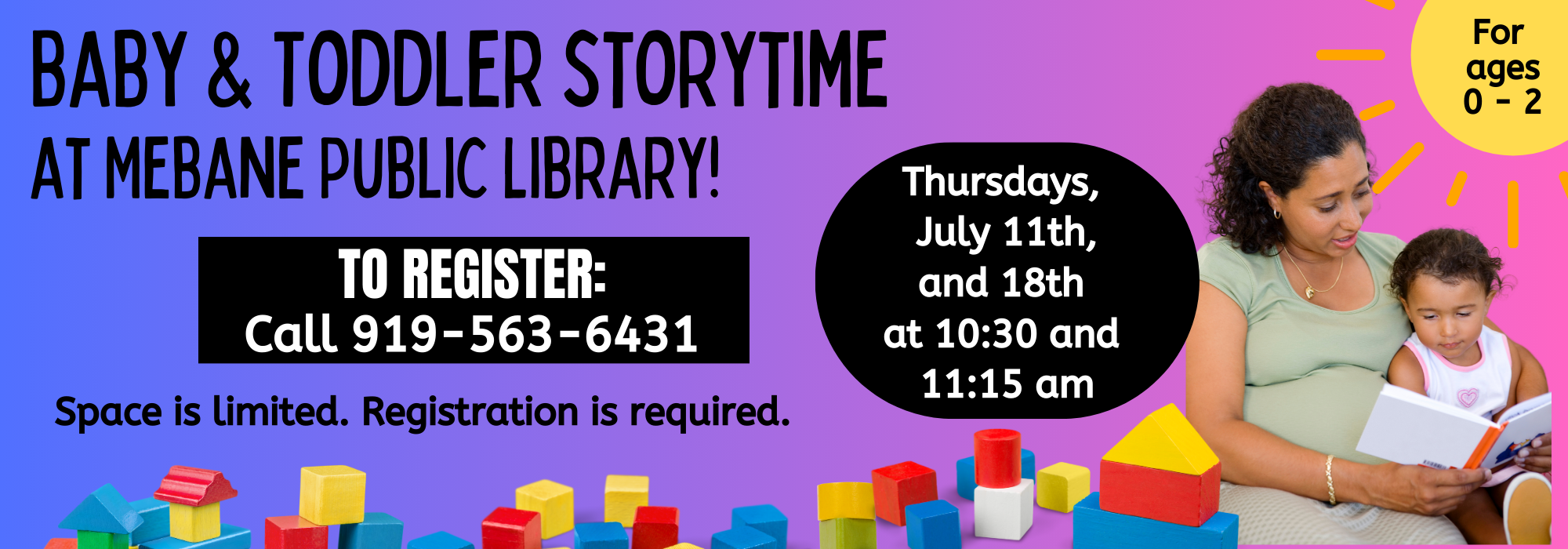 7.11 & 7.18 at 1030 & 1115 am - Baby & Toddler Storytimes at Mebane