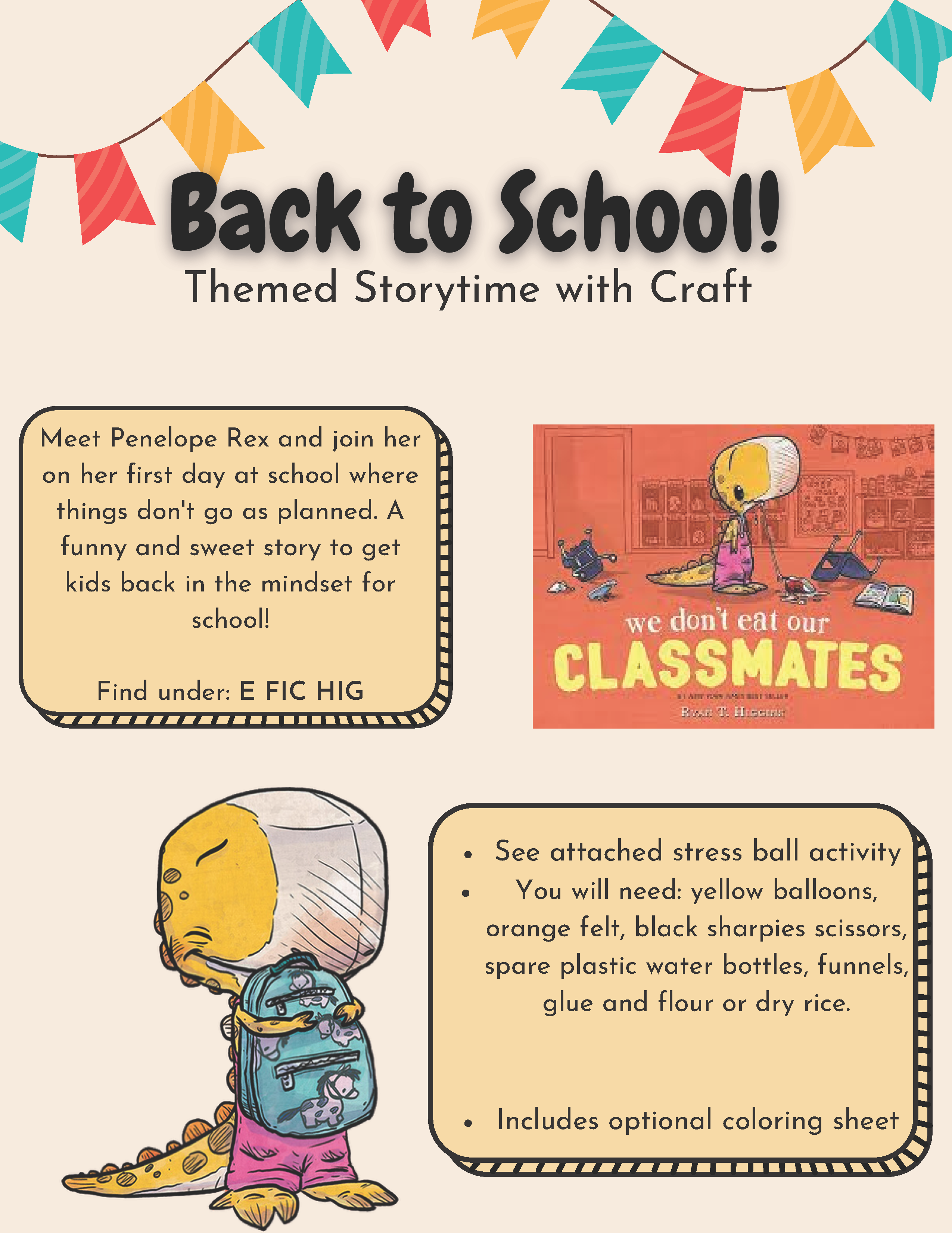 Back to School Storytime Handout for Parents to do at Home