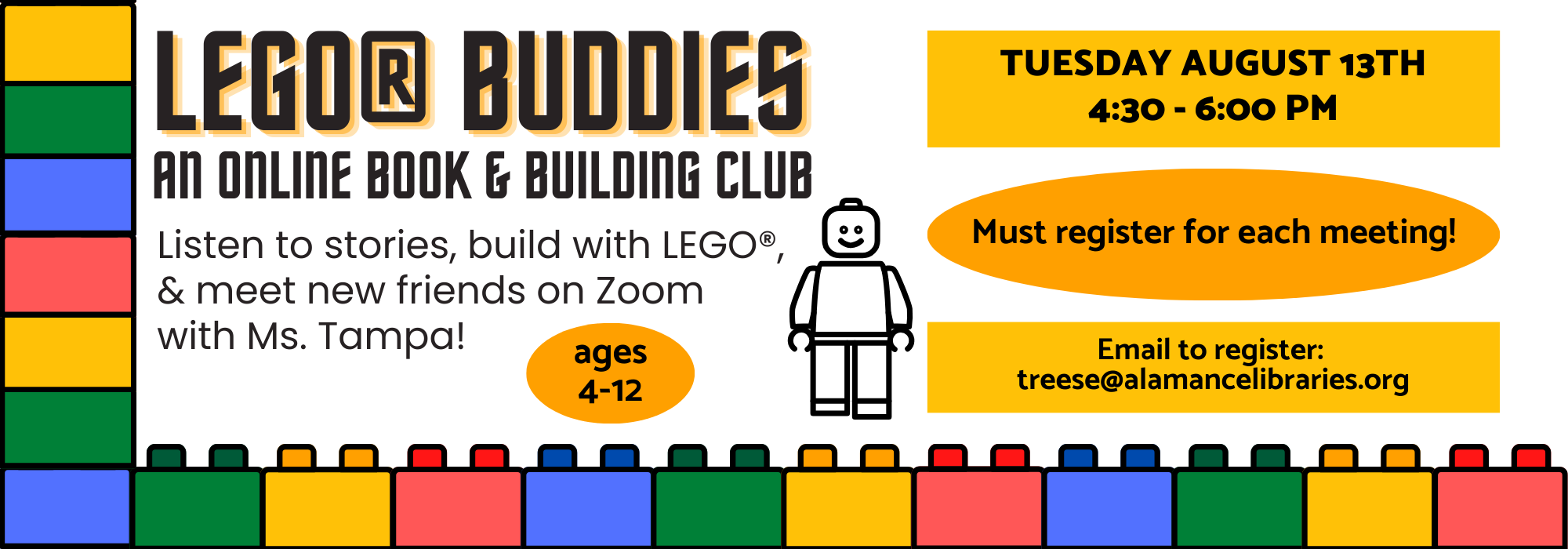 8.13 at 430 pm - LEGO Buddies on Zoom with Ms. Tampa from Mebane