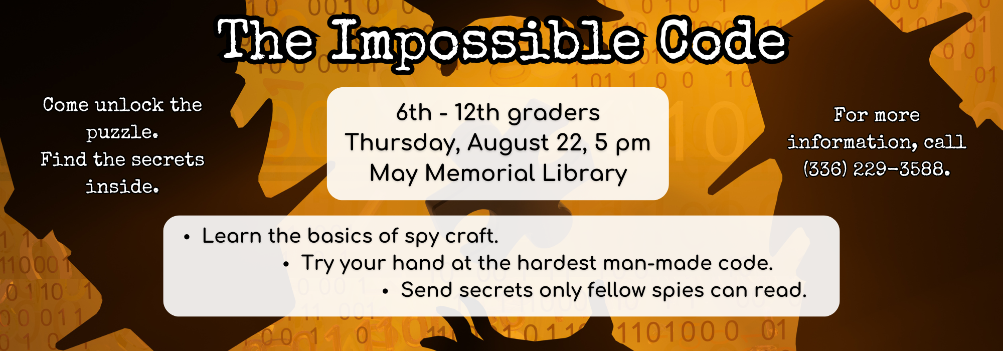 8.22 at 5 pm - The Impossible Code at May Memorial