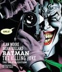 Cover of Batman The Killing Joke. Closeup of The Joker's face (white makeup, red lips, giant creepy smile, green and black hair), holding a camera up to his right eye. There is a word bubble that says Smile!