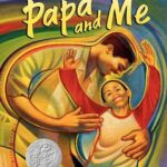 Cover of Papa and Me. Father and son, with father with his arm around his son. There are swirled colors behind the people.