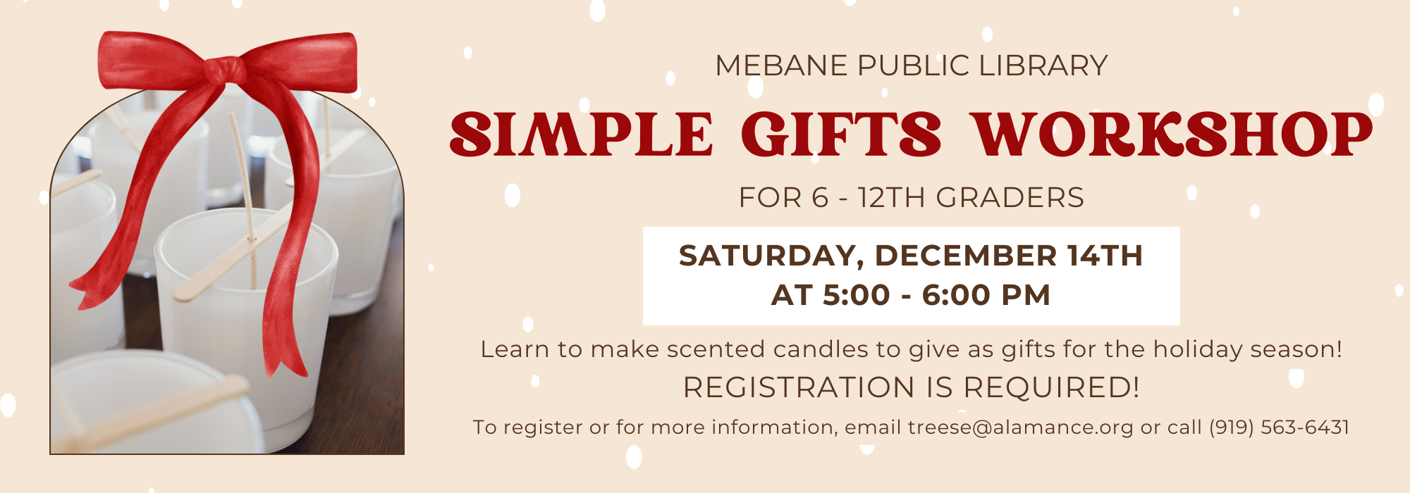 12.14 at 5 pm - Simple Gift Workshop at Mebane